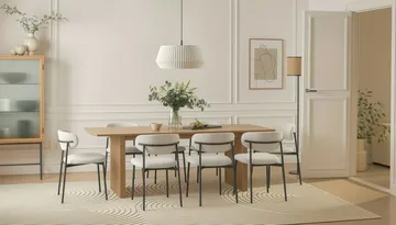 Richeto Matbord 240 cm med 8 Lucy Matstolar - Naturlig finish / Vit Bouclé / Metallben Svart - Möbler - Bord & matgrupp - Matgrupp