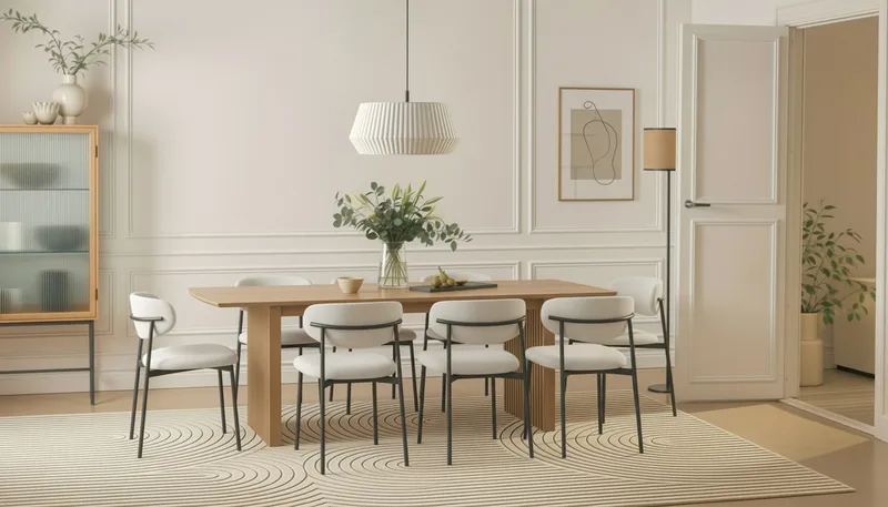 Richeto Matbord 240 cm med 8 Lucy Matstolar - Naturlig finish / Vit Bouclé / Metallben Svart - Möbler - Bord & matgrupp - Matgrupp