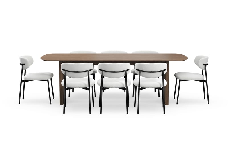 Richeto Matbord 240 cm med 8 Lucy Matstolar - Rökt ek / Vit Bouclé - Möbler - Bord & matgrupp - Matgrupp