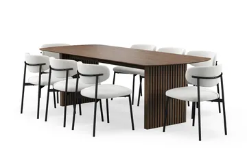 Richeto Matbord 240 cm med 8 Lucy Matstolar - Rökt ek / Vit Bouclé - Möbler - Bord & matgrupp - Matgrupp