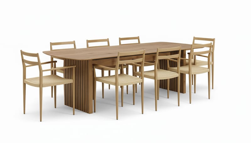 Richeto Matbord 240 cm med 8 st Jamna Karmstolar, Brun