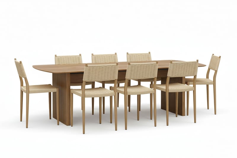 Richeto Matbord 240 cm med 8 st Jamna Matstolar, Brun