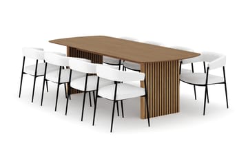 Richeto Matbord 240 cm med 8 Velma Matstolar - Naturlig finish / Vit Bouclé - Möbler - Bord & matgrupp - Matgrupp