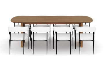 Richeto Matbord 240 cm med 8 Velma Matstolar - Naturlig finish / Vit Bouclé - Möbler - Bord & matgrupp - Matgrupp