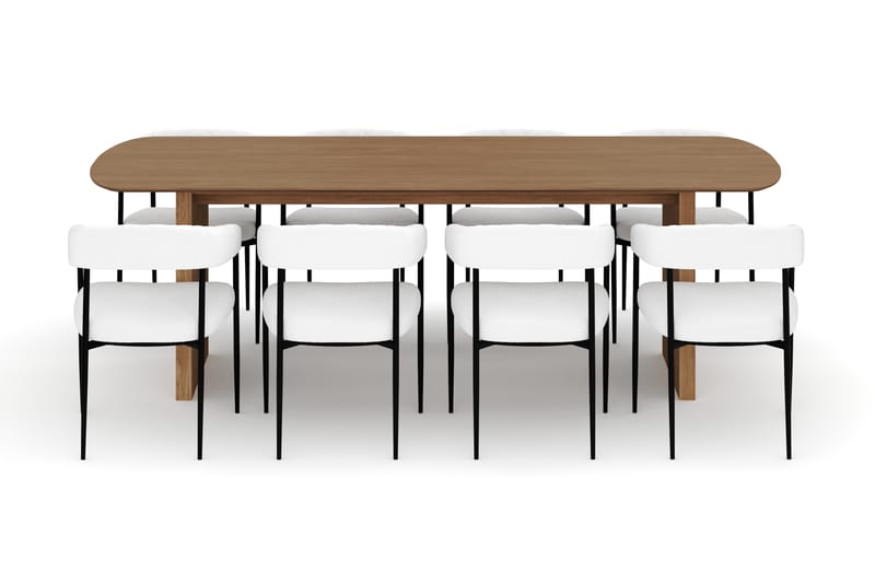 Richeto Matbord 240 cm med 8 Velma Matstolar - Naturlig finish / Vit Bouclé - Möbler - Bord & matgrupp - Matgrupp
