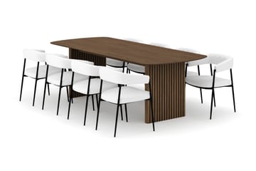 Richeto Matbord 240 cm med 8 Velma Matstolar - Rökt ek / Vit Bouclé - Möbler - Bord & matgrupp - Matgrupp