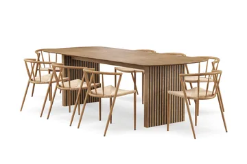 Richeto Matbord 240 cm med 8 Winston Matstolar - Naturlig finish / Beige / Metallben Ek - Möbler - Bord & matgrupp - Matgrupp