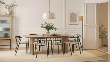 Richeto Matbord 240 cm med 8 Winston Matstolar - Naturlig finish / Beige / Metallben Svart - Möbler - Bord & matgrupp - Matgrupp