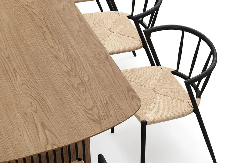 Richeto Matbord 240 cm med 8 Winston Matstolar - Naturlig finish / Beige / Metallben Svart - Möbler - Bord & matgrupp - Matgrupp