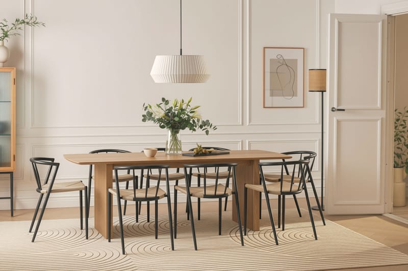 Richeto Matbord 240 cm med 8 Winston Matstolar - Naturlig finish / Beige / Metallben Svart - Möbler - Bord & matgrupp - Matgrupp