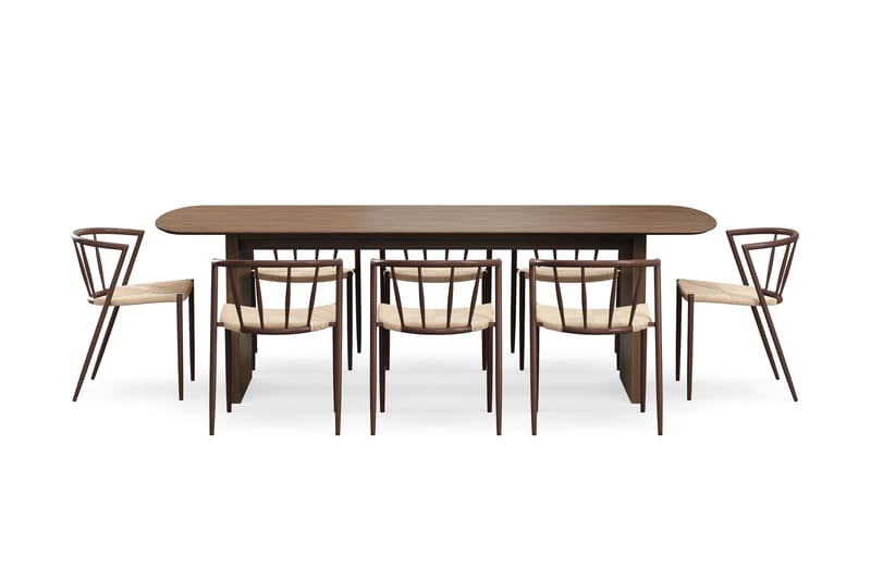 Richeto Matbord 240 cm med 8 Winston Matstolar - Rökt ek / Beige / Metallben Rökt ek - Möbler - Bord & matgrupp - Matgrupp