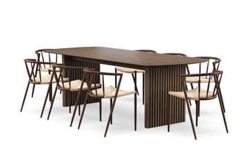 Richeto Matbord 240 cm med 8 Winston Matstolar - Rökt ek / Beige / Metallben Rökt ek - Möbler - Bord & matgrupp - Matgrupp
