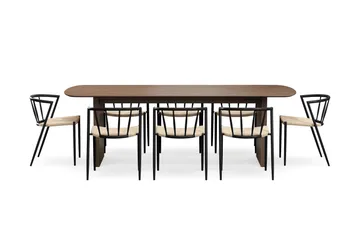 Richeto Matbord 240 cm med 8 Winston Matstolar - Rökt ek / Beige / Metallben Svart - Möbler - Bord & matgrupp - Matgrupp