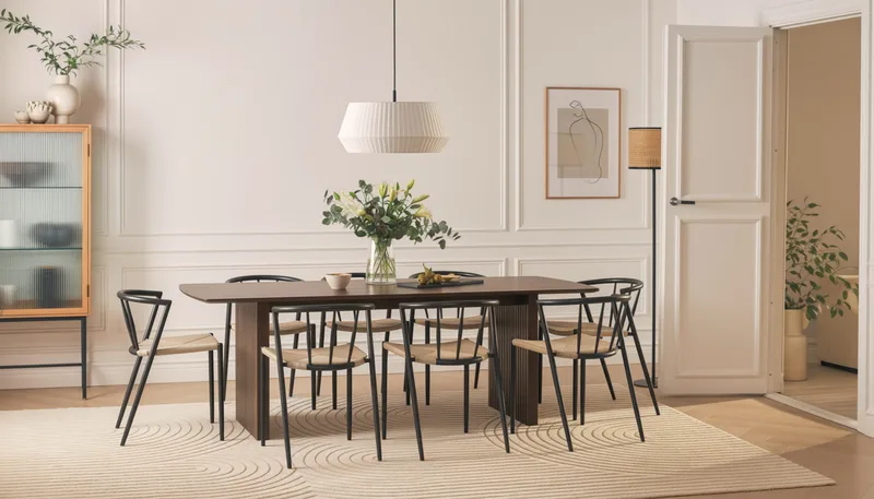 Richeto Matbord 240 cm med 8 Winston Matstolar - Rökt ek / Beige / Metallben Svart - Möbler - Bord & matgrupp - Matgrupp
