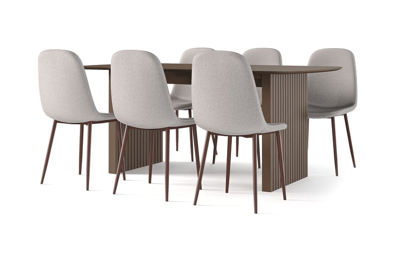 Richeto Matbord Rökt Ek 180 cm valnöt +  6 st Naira stol beige med valnöt ben, Brun/Beige