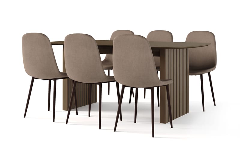 Richeto Matbord Rökt Ek 180 cm valnöt +  6 st Naira stol brun med valnöt ben, Brun