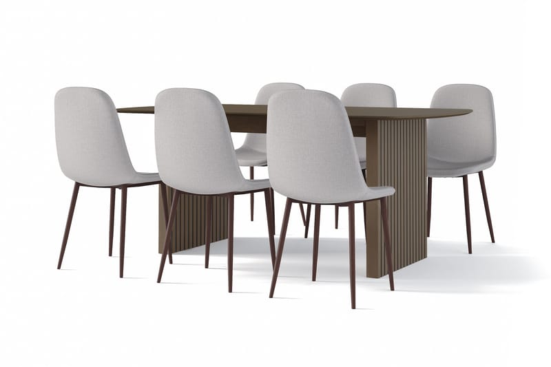 Richeto Matbord Rökt Ek 180 cm valnöt +  6 st Naira stol grå med valnöt ben, Brun/Grå