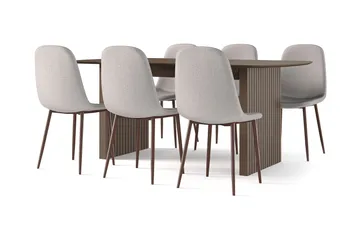 Richeto Matbord Rökt Ek 180 cm valnöt +  6 st Nibe stol beige med valnöt ben - Brun/Beige - Möbler - Bord & matgrupp - Matgrupp