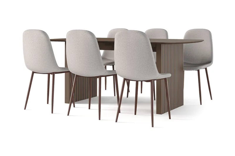 Richeto Matbord Rökt Ek 180 cm valnöt +  6 st Nibe stol beige med valnöt ben, Brun/Beige