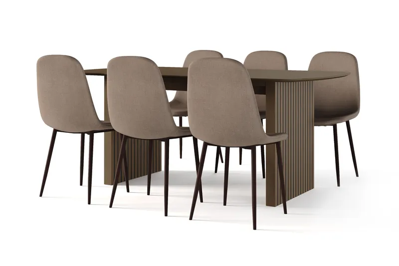 Richeto Matbord Rökt Ek 180 cm valnöt +  6 st Nibe stol brun med valnöt ben - Brun - Möbler - Bord & matgrupp - Matgrupp