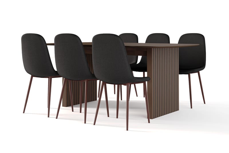 Richeto Matbord Rökt Ek 180 cm valnöt +  6 st Nibe stol svart med valnöt ben, Brun/Svart