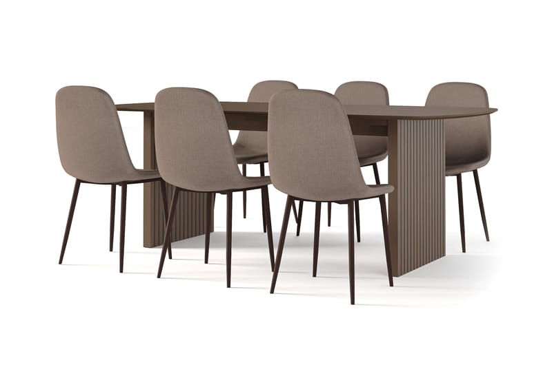 Richeto Matbord Rökt Ek 210 cm valnöt +  6 st Naira stol brun med valnöt ben, Brun