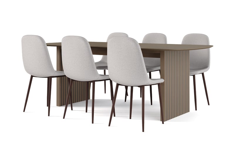 Richeto Matbord Rökt Ek 210 cm valnöt +  6 st Naira stol grå med valnöt ben, Brun/Grå