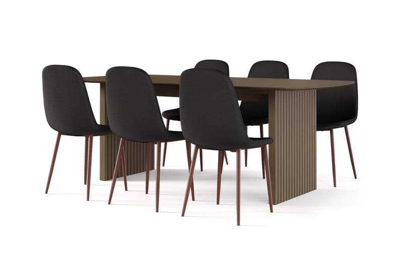 Richeto Matbord Rökt Ek 210 cm valnöt +  6 st Naira stol svart med valnöt ben, Brun/Svart