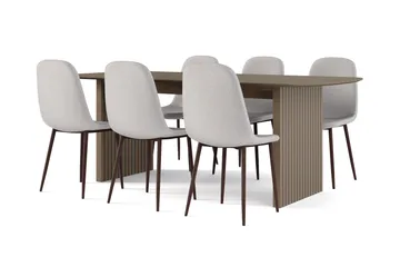 Richeto Matbord Rökt Ek 210 cm valnöt +  6 st Nibe stol grå med valnöt ben - Brun/Grå - Möbler - Bord & matgrupp - Matgrupp