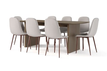 Richeto Matbord Rökt Ek 210 cm valnöt +  8 st Naira stol beige med valnöt ben - Brun/Beige - Möbler - Bord & matgrupp - Matgrupp