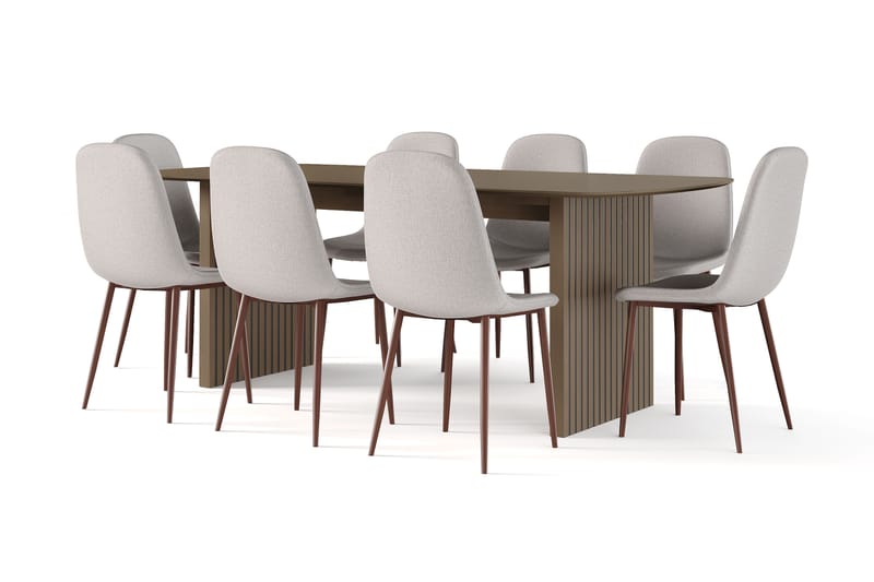 Richeto Matbord Rökt Ek 210 cm valnöt +  8 st Naira stol beige med valnöt ben, Brun/Beige