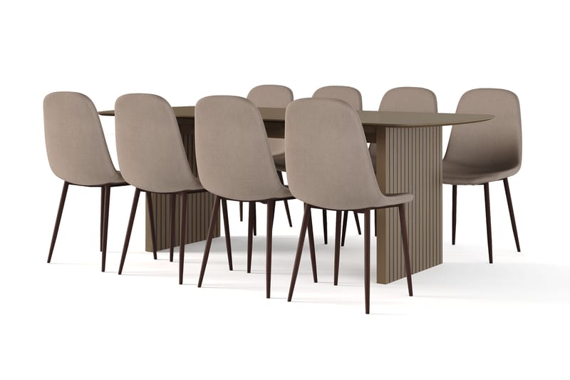 Richeto Matbord Rökt Ek 210 cm valnöt +  8 st Naira stol brun med valnöt ben - Brun - Möbler - Bord & matgrupp - Matgrupp