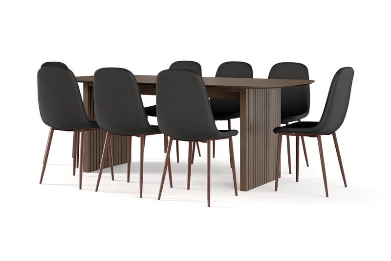 Richeto Matbord Rökt Ek 210 cm valnöt +  8 st Naira stol svart med valnöt ben, Brun/Svart