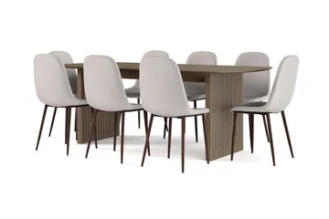 Richeto Matbord Rökt Ek 210 cm valnöt +  8 st Nibe stol grå med valnöt ben - Brun/Grå - Möbler - Bord & matgrupp - Matgrupp