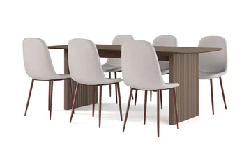 Richeto Matbord Rökt Ek 210 cm valnöt +  6 st Nibe stol beige med valnöt ben - Brun/Beige - Möbler - Bord & matgrupp - Matgrupp
