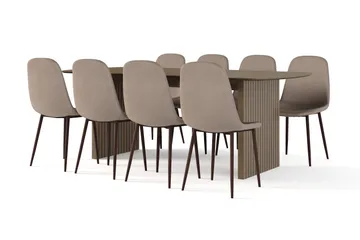 Richeto Matbord Rökt Ek 210 cm valnöt +  8 st Nibe stol brun med valnöt ben - Brun - Möbler - Bord & matgrupp - Matgrupp