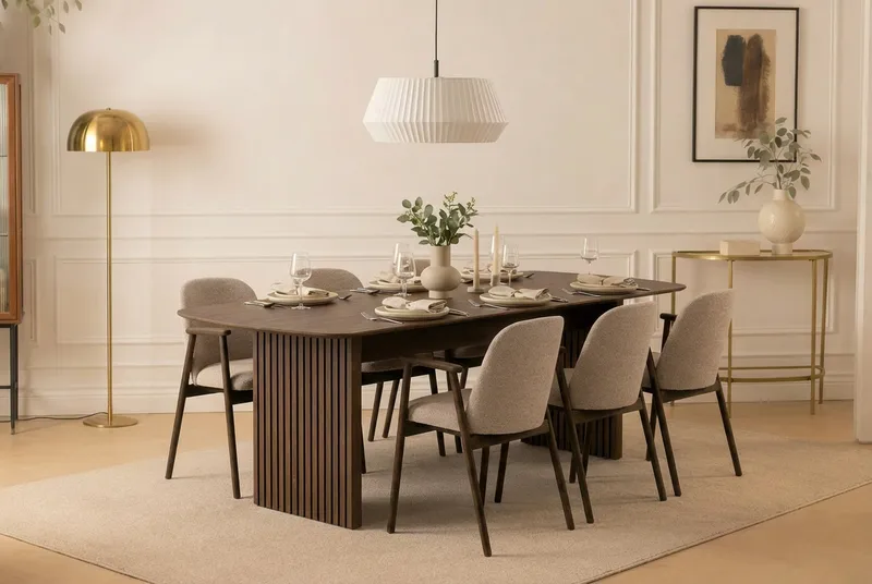 Richeto Matbord Rökt Ek 240 cm med 6 Reciclar Matstolar - Rökt ek/ Greige - Möbler - Bord & matgrupp - Matgrupp