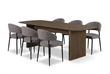 Richeto Matbord Rökt Ek 240 cm med 6 Sawako Greige Stolar - Rökt ek/Greige - Möbler - Bord & matgrupp - Matgrupp