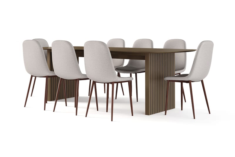 Richeto Matbord Rökt Ek 240 cm valnöt +  8 st Naira stol beige med valn�öt ben, Brun/Beige