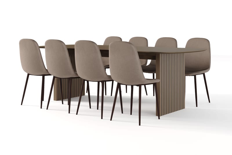 Richeto Matbord Rökt Ek 240 cm valnöt +  8 st Naira stol brun med valnöt ben, Brun