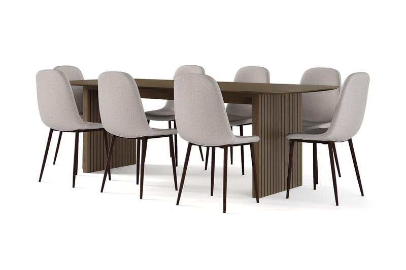 Richeto Matbord Rökt Ek 240 cm valnöt +  8 st Naira stol grå med valnöt ben, Brun/Grå