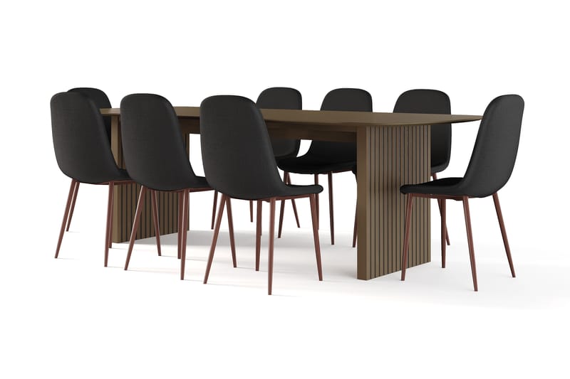 Richeto Matbord Rökt Ek 240 cm valnöt +  8 st Naira stol svart med valnöt ben, Brun/Svart