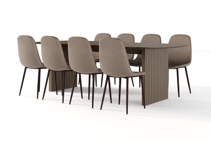 Richeto Matbord Rökt Ek 240 cm valnöt +  8 st Nibe stol brun med valnöt ben, Brun