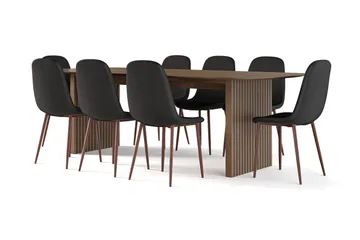 Richeto Matbord Rökt Ek 240 cm valnöt +  8 st Nibe stol svart med valnöt ben - Brun/Svart - Möbler - Bord & matgrupp - Matgrupp