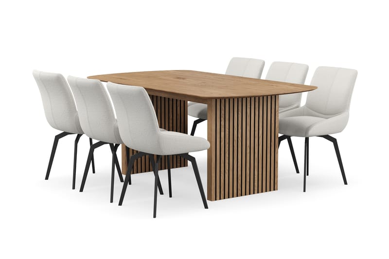 Richeto Matgrupp 180 cm med 6 Mora Snurrstolar - Naturlig finish/Ljusbeige - Möbler - Bord & matgrupp - Matgrupp