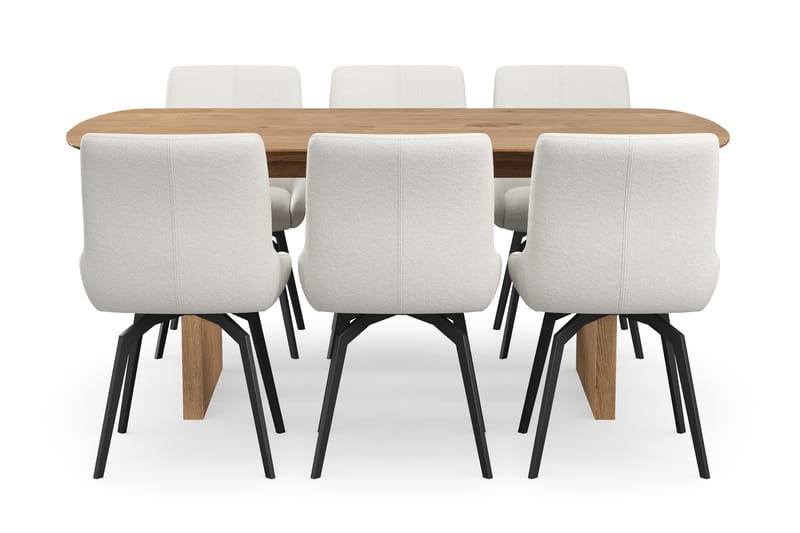 Richeto Matgrupp 180 cm med 6 Mora Snurrstolar - Naturlig finish/Ljusbeige - Möbler - Bord & matgrupp - Matgrupp
