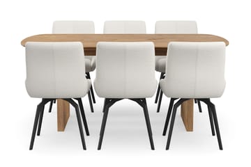 Richeto Matgrupp 180 cm med 6 Mora Snurrstolar - Naturlig finish/Ljusbeige - Möbler - Bord & matgrupp - Matgrupp