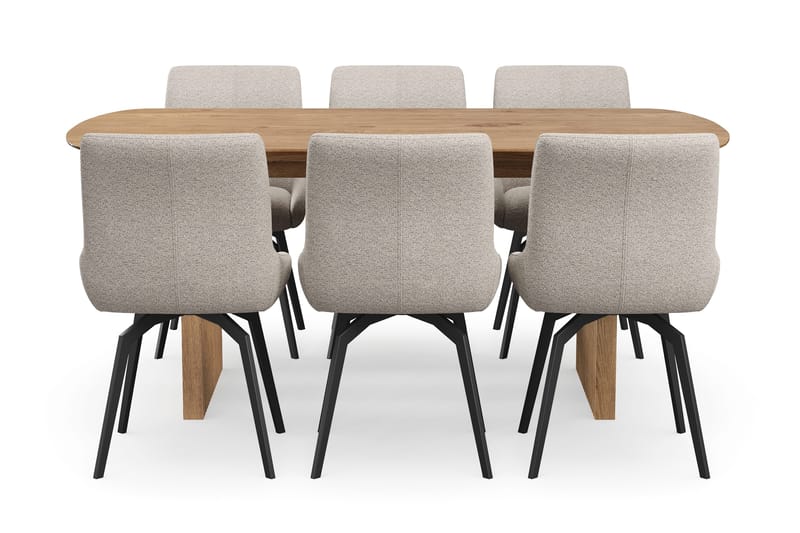 Richeto Matgrupp 180 cm med 6 Mora Snurrstolar - Naturlig finish/Mörkbeige - Möbler - Bord & matgrupp - Matgrupp