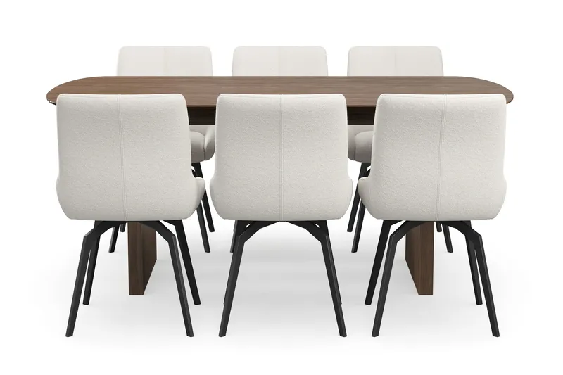 Richeto Matgrupp 180 cm med 6 Mora Snurrstolar - Rökt ek/Ljusbeige - Möbler - Bord & matgrupp - Matgrupp
