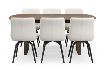 Richeto Matgrupp 180 cm med 6 Mora Snurrstolar - Rökt ek/Ljusbeige - Möbler - Bord & matgrupp - Matgrupp